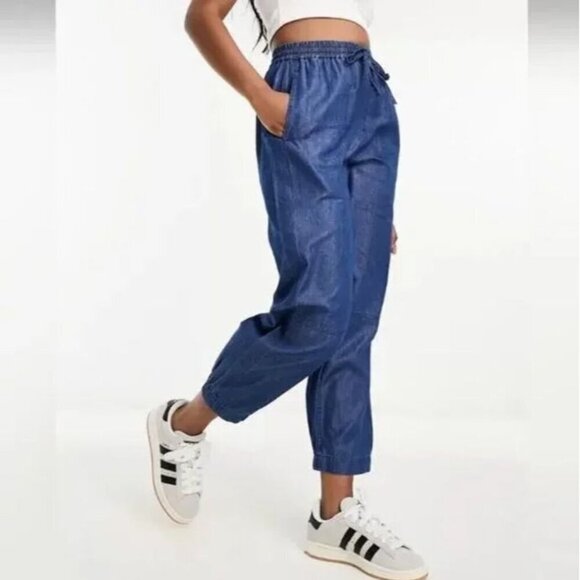 Whistles NEW Lucy Chambray Barrel Trousers Pants Women 10 Pull on Elastic Waist - Picture 1 of 11